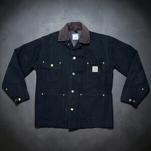 Vintage Carhartt Chore Coat Mens Black Blanket Lined Button Up Jacket Size 40R